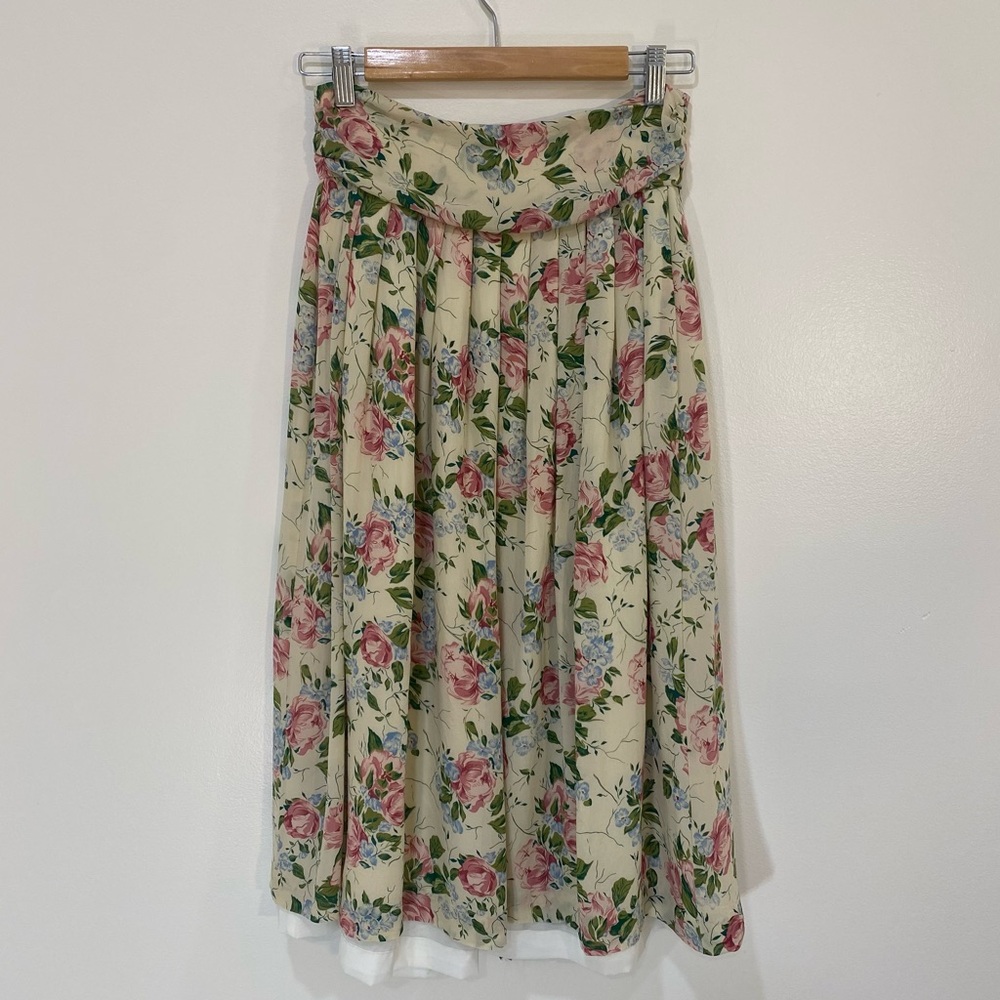 Vintage Cullinane 100% Silk Floral Print Midi Skirt‎